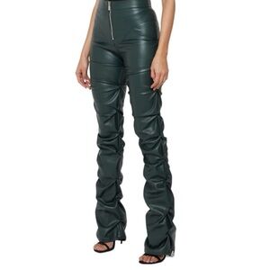 Maniere De Voir Dark Green Leather Flare Pants Size 8
